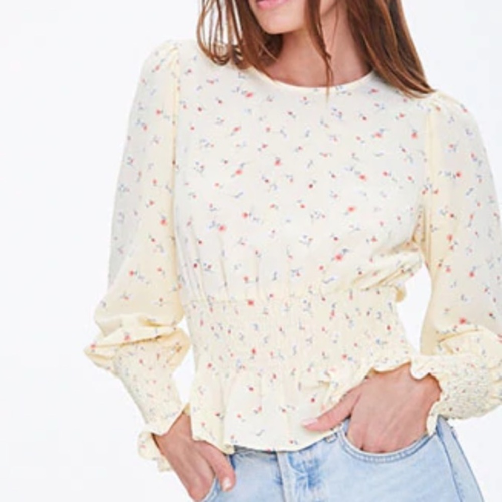 Yellow, floral, smocked long sleeve top